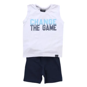 Conjunto Vrasalon Camiseta Regata Change The Game + Bermuda Moletom Marinho