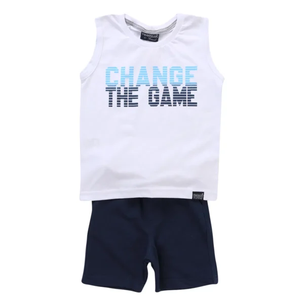 Conjunto Vrasalon Camiseta Regata Change The Game + Bermuda Moletom Marinho