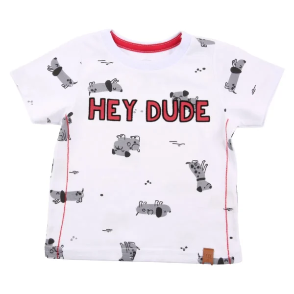 Conjunto Bebê Alakazoo Camiseta Estampa Hey Dude Branco + Bermuda - Imagem 3
