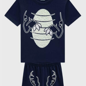 Pijama Infantil Kyly Dinossauro Brilha no Escuro Azul Marinho Masculino