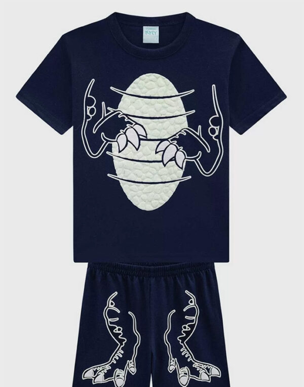 Pijama Infantil Kyly Dinossauro Brilha no Escuro Azul Marinho Masculino