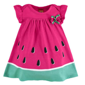 Vestido Bebê Kyly Rosa Estampa Melancia Aplique Laço